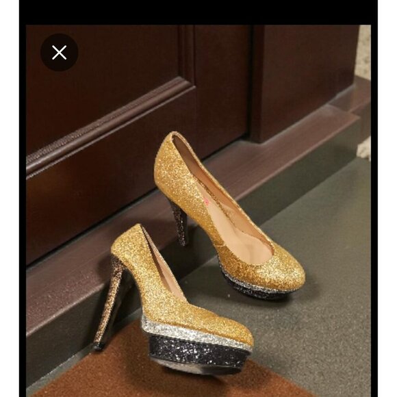 Betsey Johnson Shoes - Betsey Johnson Seann Gold Silver Black Sparkle Glitter Platform High Heel (10)